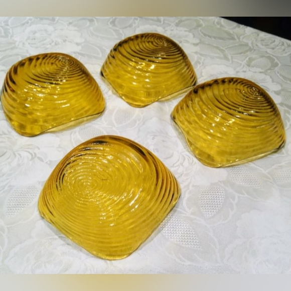 4 hand blown amber swirl, salade bowls - Picture 3 of 15